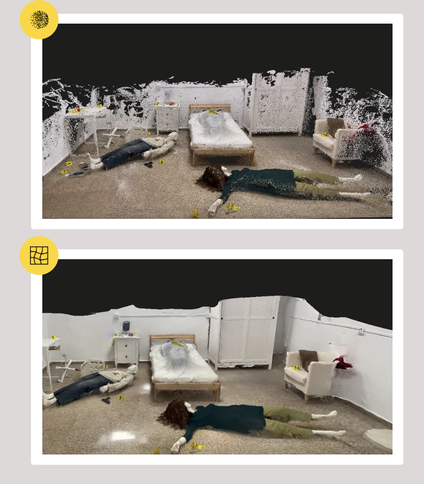 Visualización de un modelo de lugar de intervención como nube de puntos y malla tridimensional en eyesCloud3D