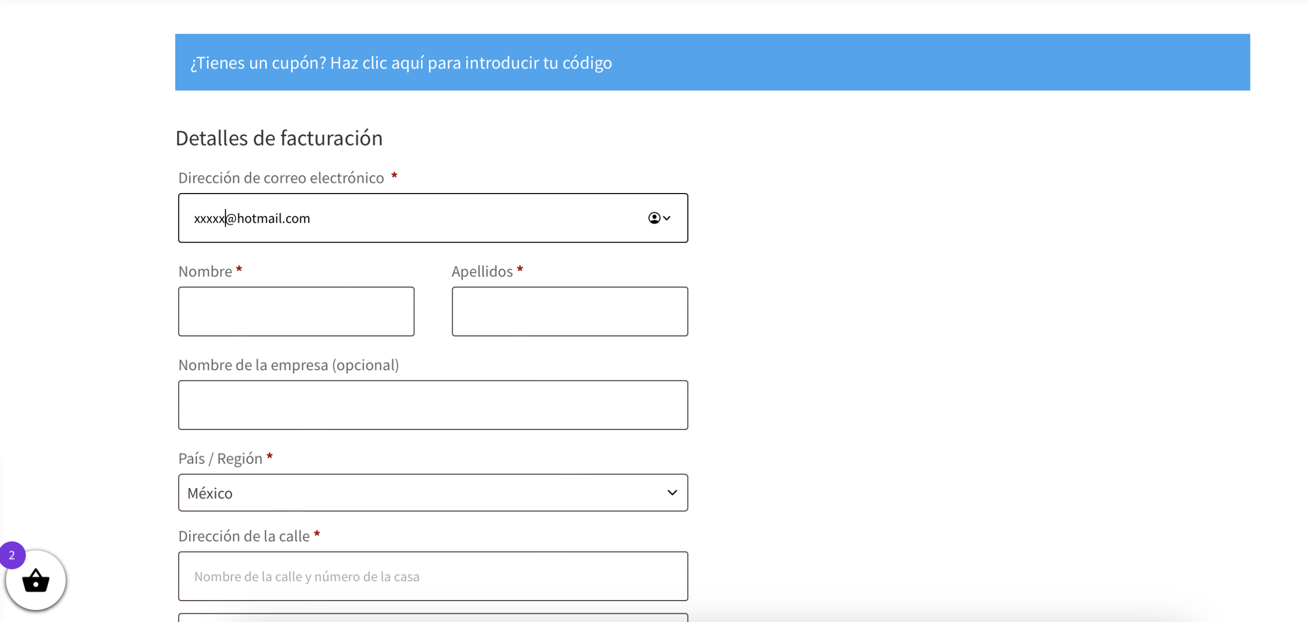 Formulario de información de compra y detalles de facturación en Eduforense
