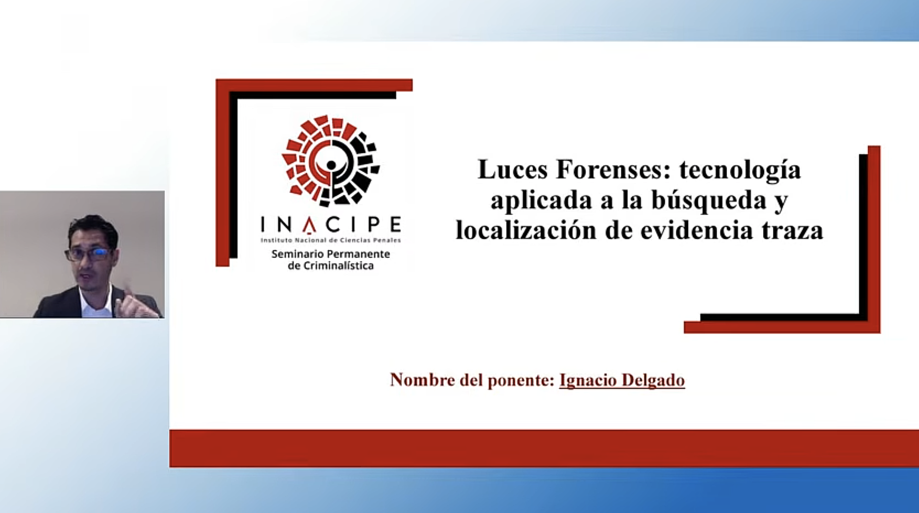 Captura de la conferencia sobre luces forenses del seminario del INACIPE